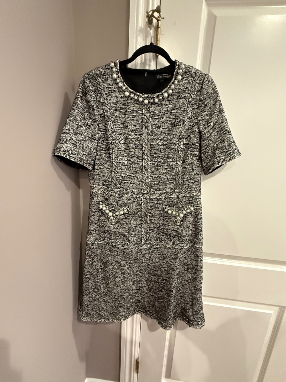 Terri Jon short sleeve black/white tweed dress